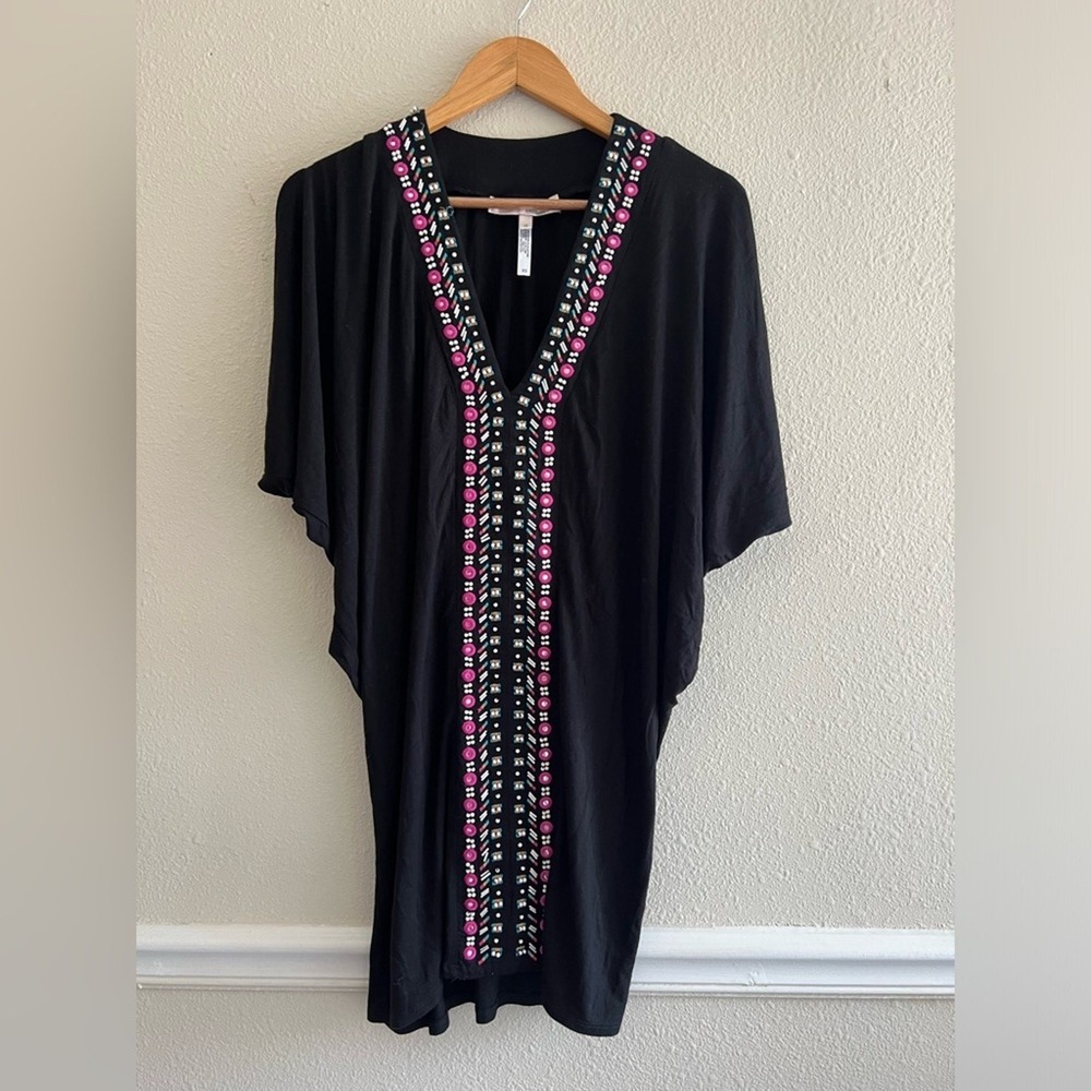 Nanette Lepore Swim XS Black Embellished Cover Up Dress Beaded Resort Beach